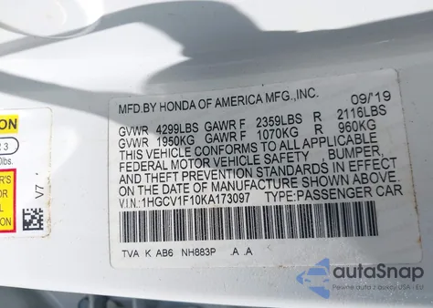 2019 Honda Accord Lx from USA, damaged, VIN 1HGCV1F10KA173097